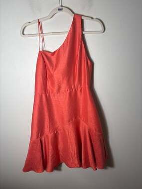 Pants Store Orange One Shoulder Ruffle Hem Mini Dress Sz M